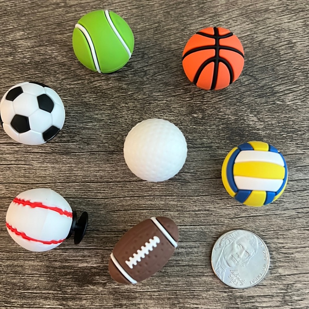 Jibbitz. Lg sports balls. CROCS & more. Super cute! Set of 7.